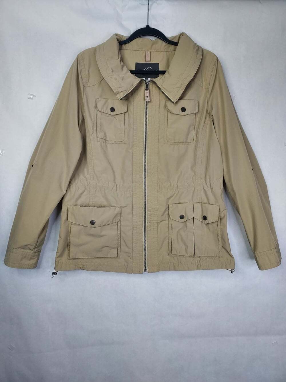 Eddie Bauer Travex Jacket Men's L Tan Full Zip Snaps Canvas Cargo Utility Safari